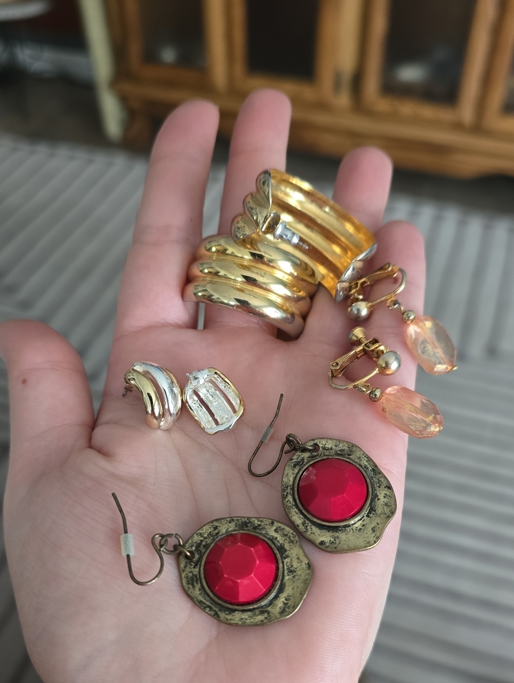 Gold-Tone Multi & Red Stone Drop Earrings Set - Women Jewelry